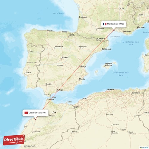 Montpellier - Casablanca direct flight map