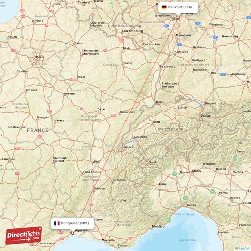 Montpellier - Frankfurt direct flight map