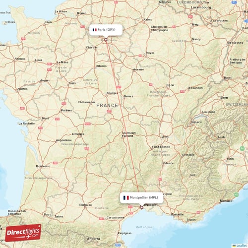 Montpellier - Paris direct flight map