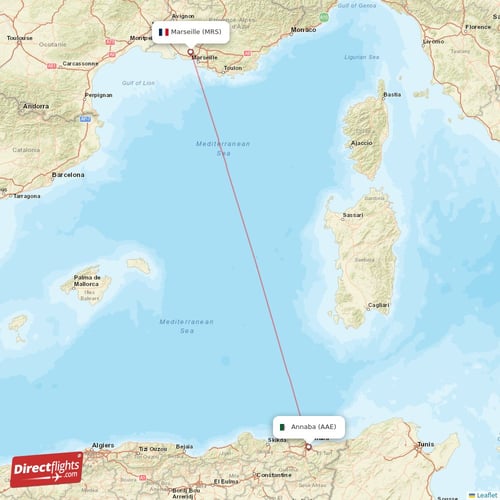 Marseille - Annaba direct flight map