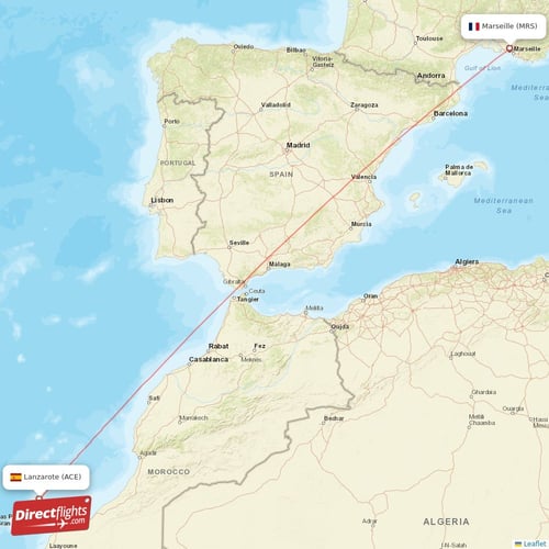 Marseille - Lanzarote direct flight map