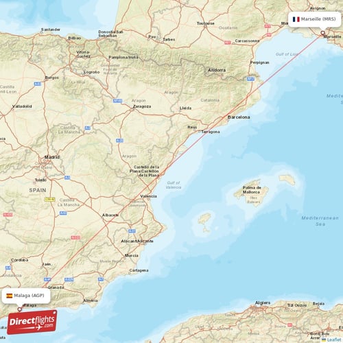 Marseille - Malaga direct flight map