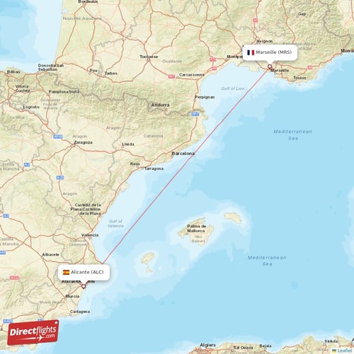 Marseille - Alicante direct flight map