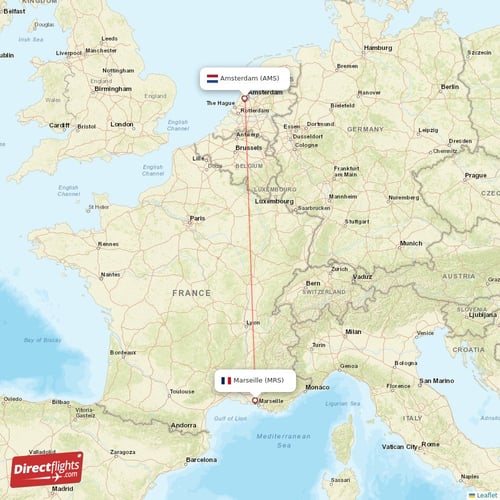 Marseille - Amsterdam direct flight map