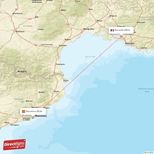 Marseille - Barcelona direct flight map