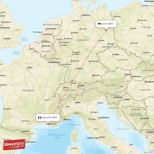 Marseille - Berlin direct flight map
