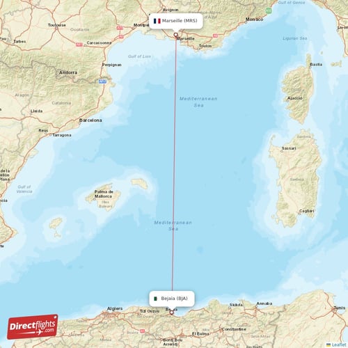Marseille - Bejaia direct flight map