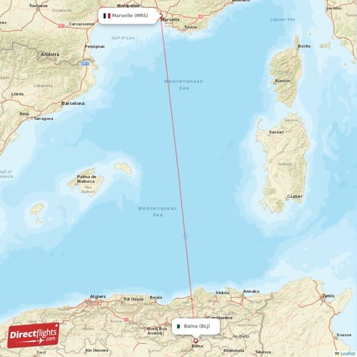 Marseille - Batna direct flight map