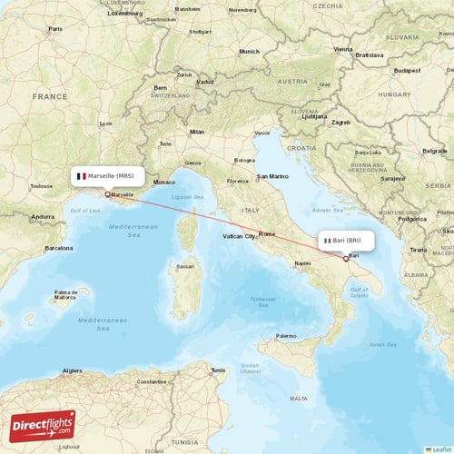 Marseille - Bari direct flight map