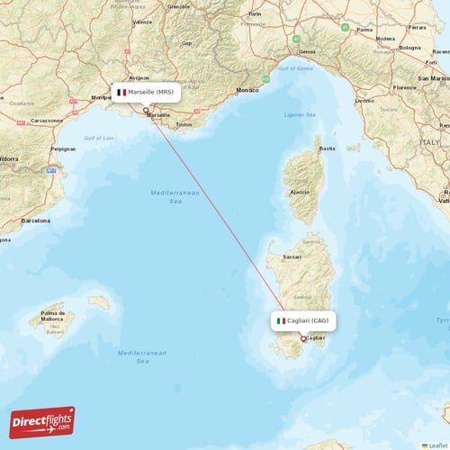 Marseille - Cagliari direct flight map