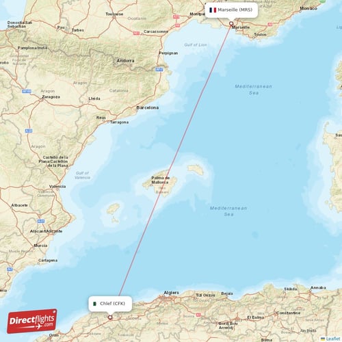 Marseille - Chlef direct flight map