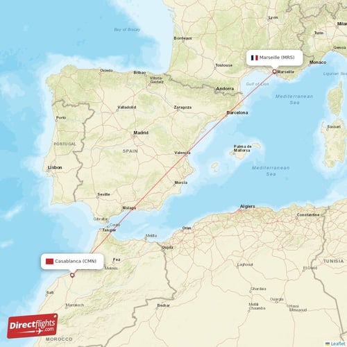 Marseille - Casablanca direct flight map