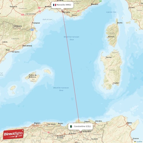 Marseille - Constantine direct flight map
