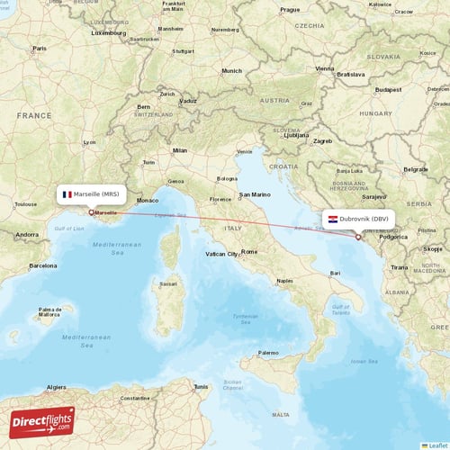 Marseille - Dubrovnik direct flight map