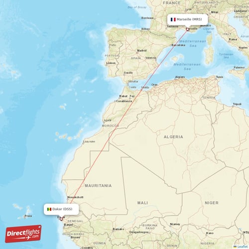 Marseille - Dakar direct flight map