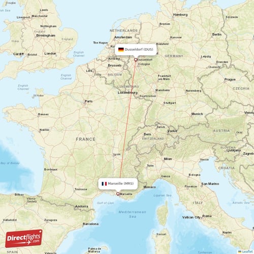 Marseille - Dusseldorf direct flight map