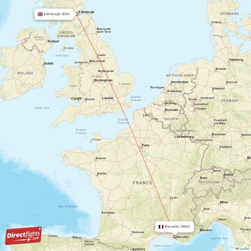 Marseille - Edinburgh direct flight map