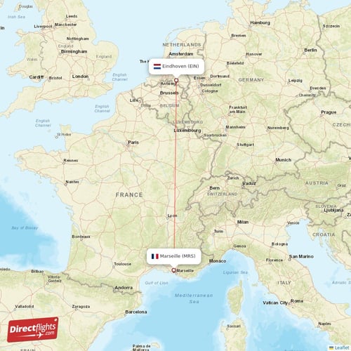 Marseille - Eindhoven direct flight map