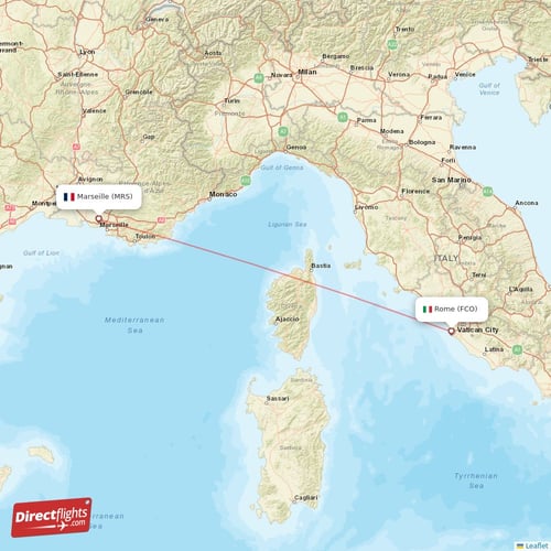 Marseille - Rome direct flight map