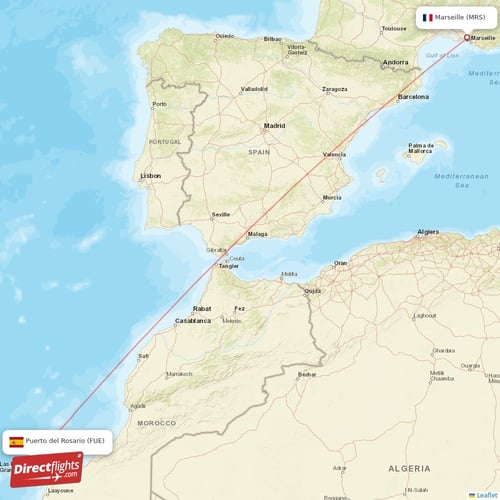 Marseille - Puerto del Rosario direct flight map