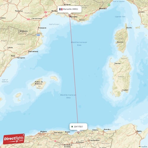 Marseille - Jijel direct flight map
