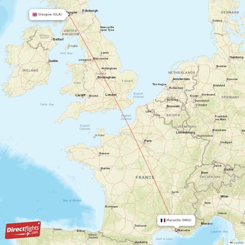 Marseille - Glasgow direct flight map