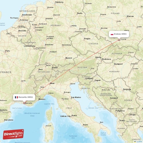 Marseille - Krakow direct flight map