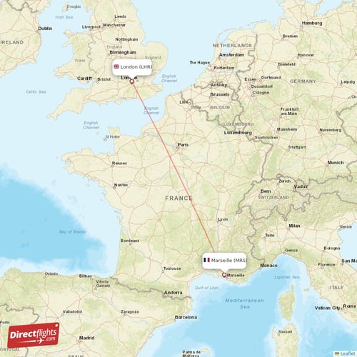Marseille - London direct flight map