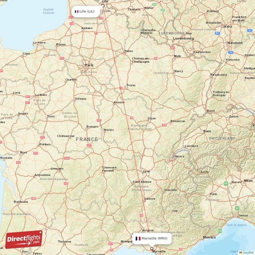 Marseille - Lille direct flight map