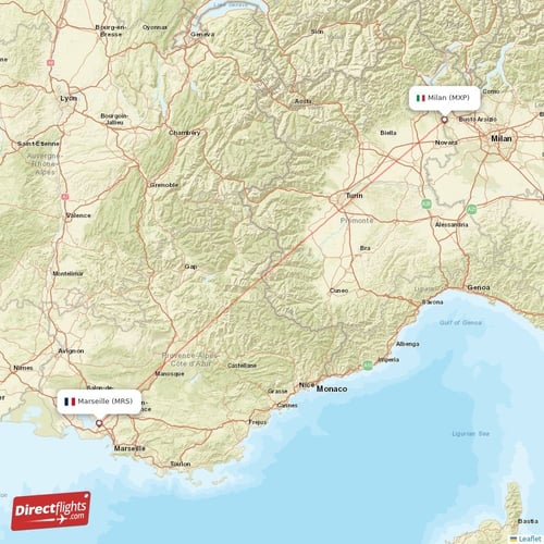 Marseille - Milan direct flight map