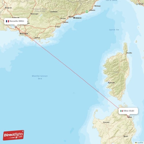 Marseille - Olbia direct flight map