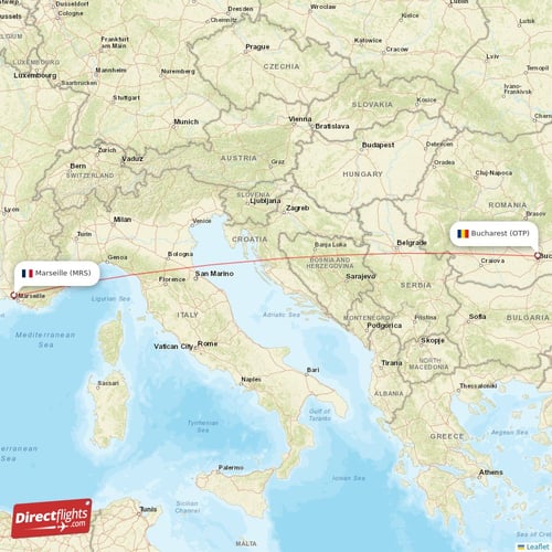Marseille - Bucharest direct flight map