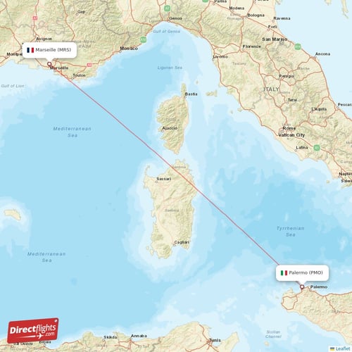 Marseille - Palermo direct flight map