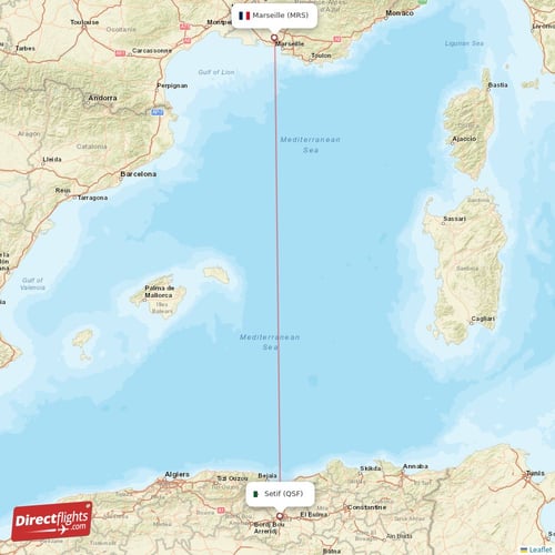 Marseille - Setif direct flight map