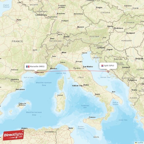 Marseille - Split direct flight map