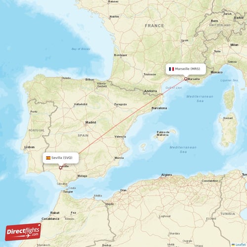Marseille - Sevilla direct flight map