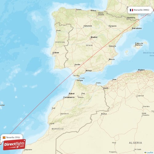 Marseille - Tenerife direct flight map