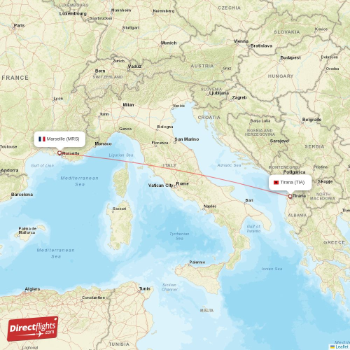 Marseille - Tirana direct flight map