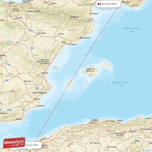 Marseille - Tlemcen direct flight map