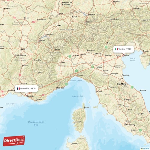 Marseille - Venice direct flight map