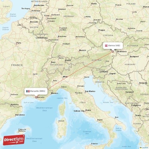 Marseille - Vienna direct flight map