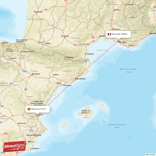 Marseille - Valencia direct flight map