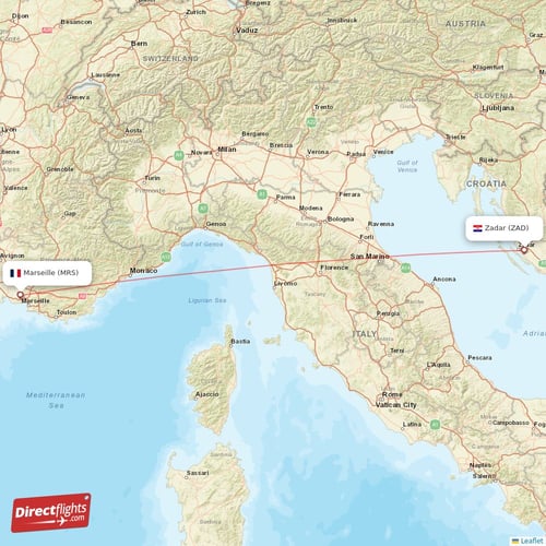 Marseille - Zadar direct flight map