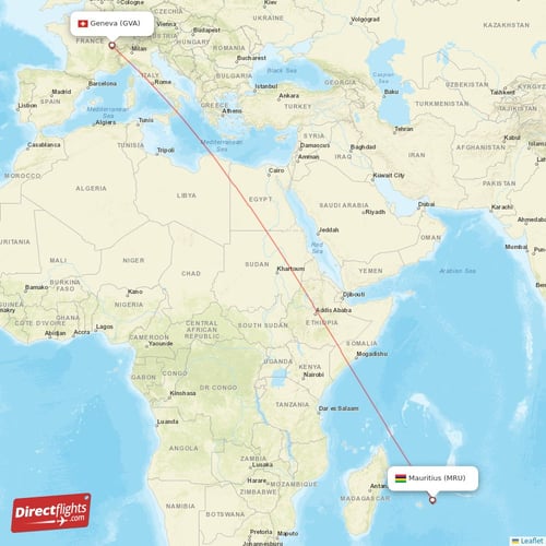 Mauritius - Geneva direct flight map
