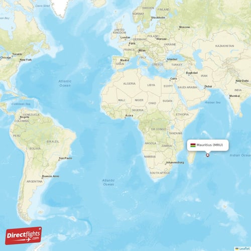 Mauritius - Milan direct flight map