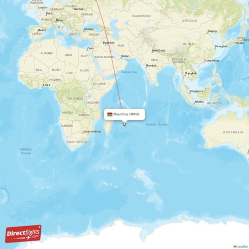Mauritius - Moscow direct flight map