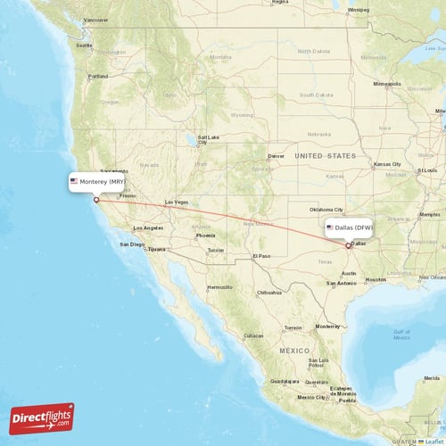 Monterey - Dallas direct flight map