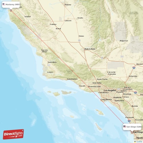 Monterey - San Diego direct flight map