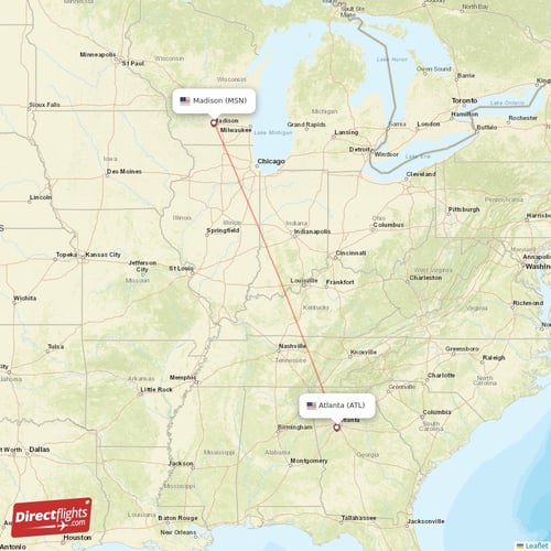 Madison - Atlanta direct flight map