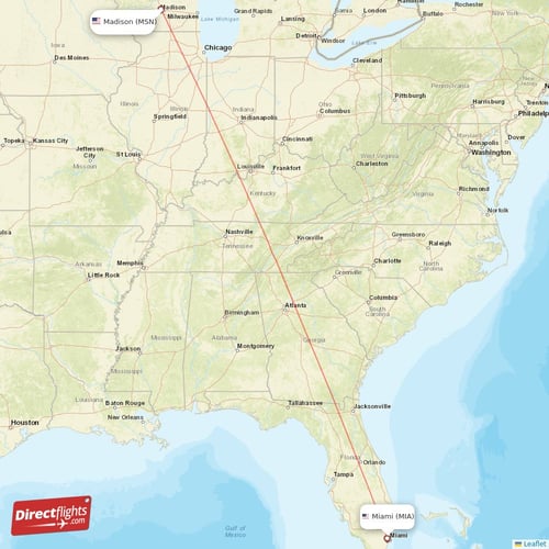 Madison - Miami direct flight map